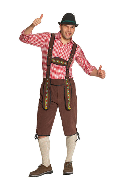 Lederhose Johann avec bretelles réglables Marron foncé Long