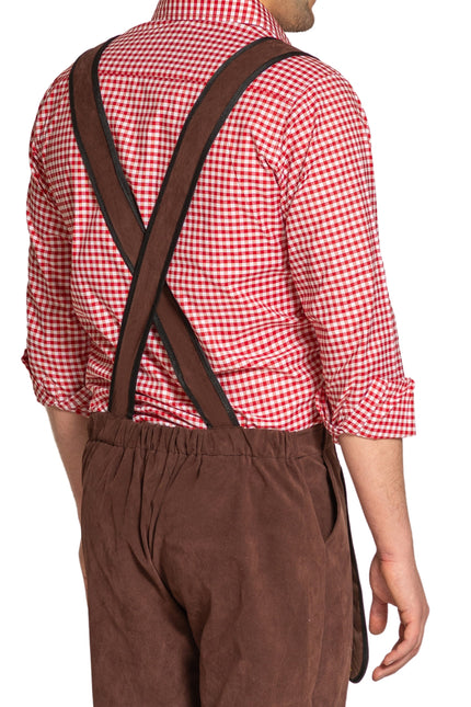 Lederhose Johann avec bretelles réglables Marron foncé Long
