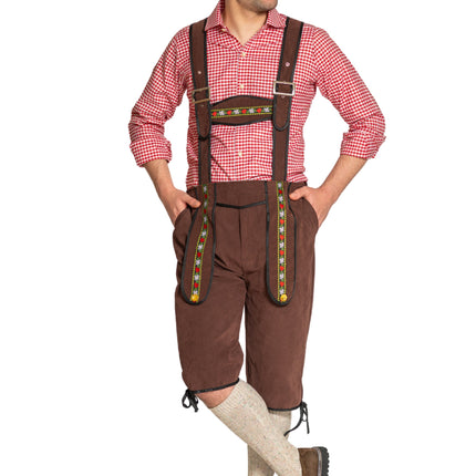 Lederhose Johann avec bretelles réglables Marron foncé Long