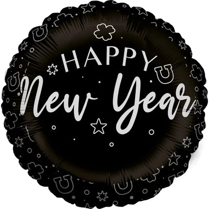 Ballon à l'hélium « Bonne année » noir et argent, vide, 45 cm
