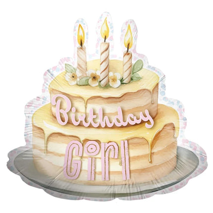 Ballon à l'hélium « Birthday Girl » (gâteau) vide, 70 cm