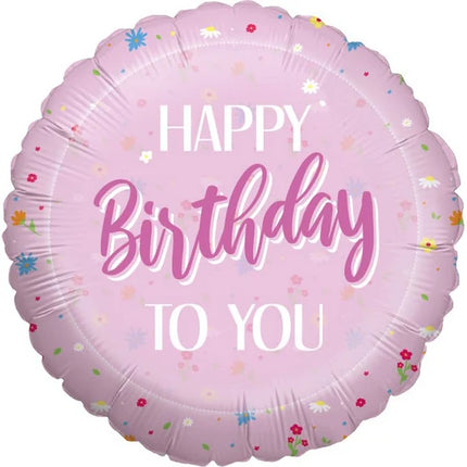 Ballon d'hélium « Joyeux anniversaire » rose, rond, vide, 45 cm