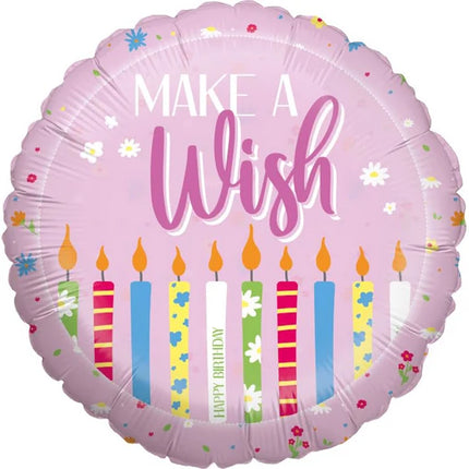 Ballon à l'hélium « Happy Birthday » rose « Make A Wish » (vide) 45 cm
