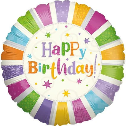 Ballon à l'hélium « Joyeux anniversaire » à rayures colorées, 45 cm