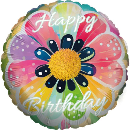 Ballon à l'hélium « Joyeux anniversaire » – Fleur colorée – Vide – 45 cm