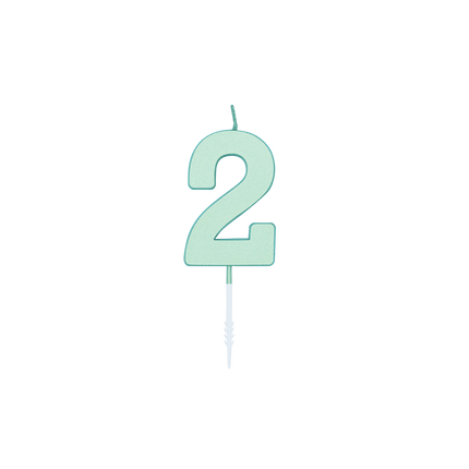 Bougie 2 ans, vert menthe pastel, 4,5 cm