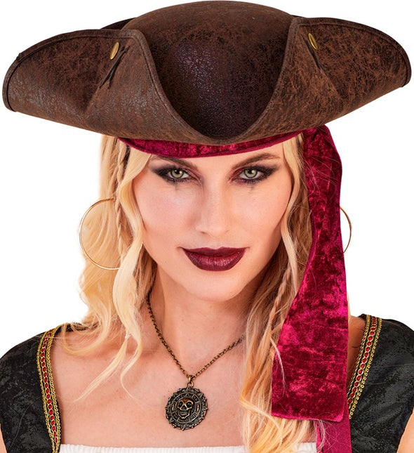 TRICORNE EN CUIR BRUN ALTÉRÉ