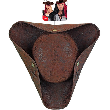 TRICORNE EN CUIR BRUN ALTÉRÉ