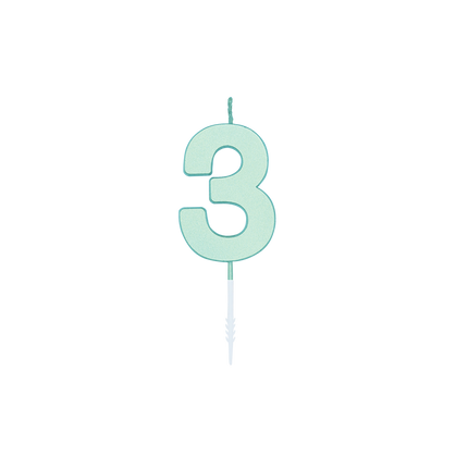 Bougie 3 ans, vert menthe pastel, 4,5 cm