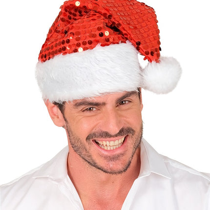 CHAPEAU DU PÈRE NOËL EN PELUCHE ET PAILLETTES ROUGE