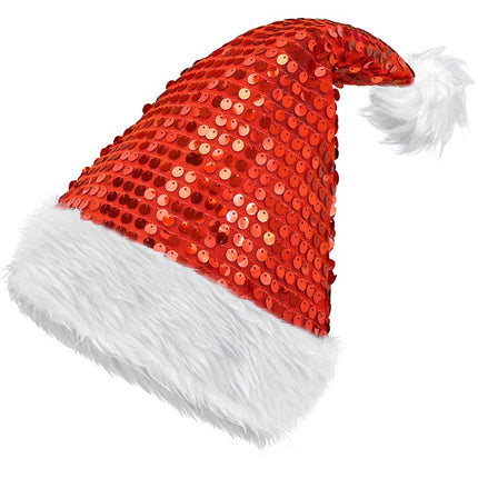 CHAPEAU DU PÈRE NOËL EN PELUCHE ET PAILLETTES ROUGE