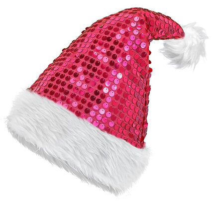 CHAPEAU DU PÈRE NOËL EN PELUCHE ET PAILLETTES ROSE