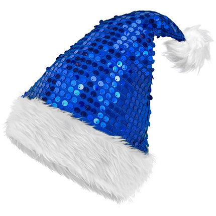 CHAPEAU DU PÈRE NOËL EN PELUCHE ET PAILLETTES BLEU