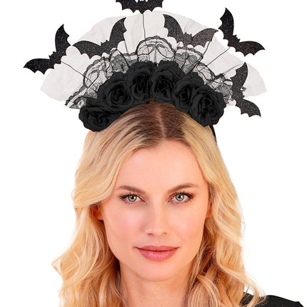 BANDEAU CHAUVE-SOURIS ET ROSES NOIRES