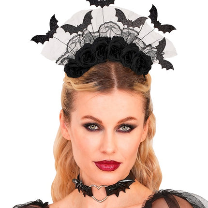 BANDEAU CHAUVE-SOURIS ET ROSES NOIRES
