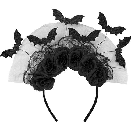 BANDEAU CHAUVE-SOURIS ET ROSES NOIRES