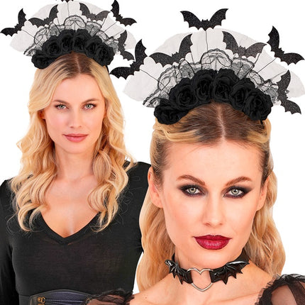 BANDEAU CHAUVE-SOURIS ET ROSES NOIRES