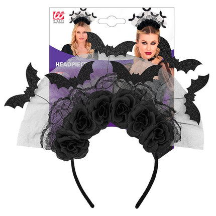 BANDEAU CHAUVE-SOURIS ET ROSES NOIRES
