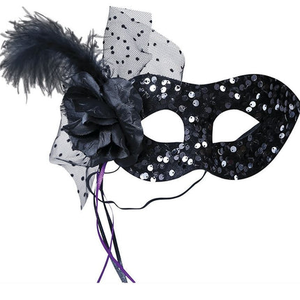 Masque oculaire noir à paillettes fleuries