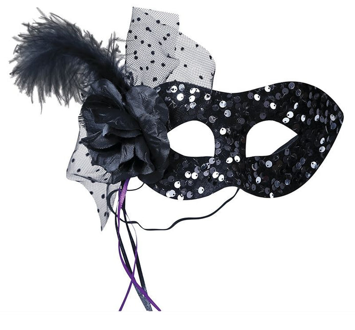 Masque oculaire noir à paillettes fleuries
