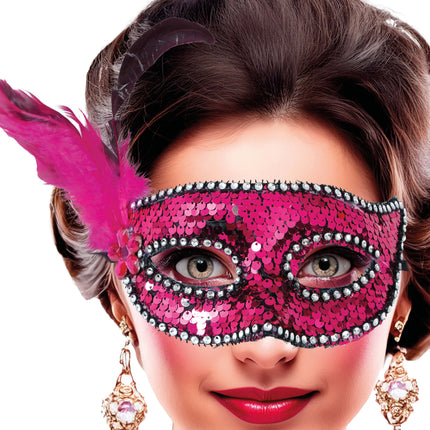 Masque pour les yeux roses Plumes Adulte