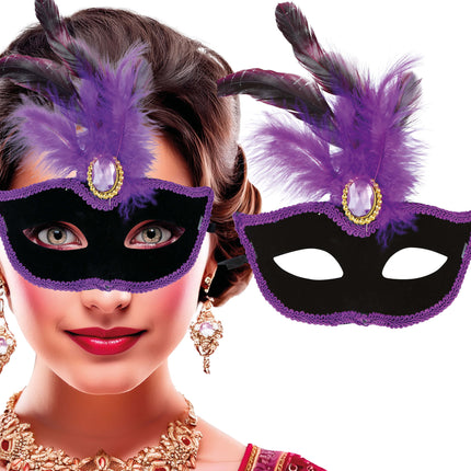 Masque noir avec plumes lilas, adulte