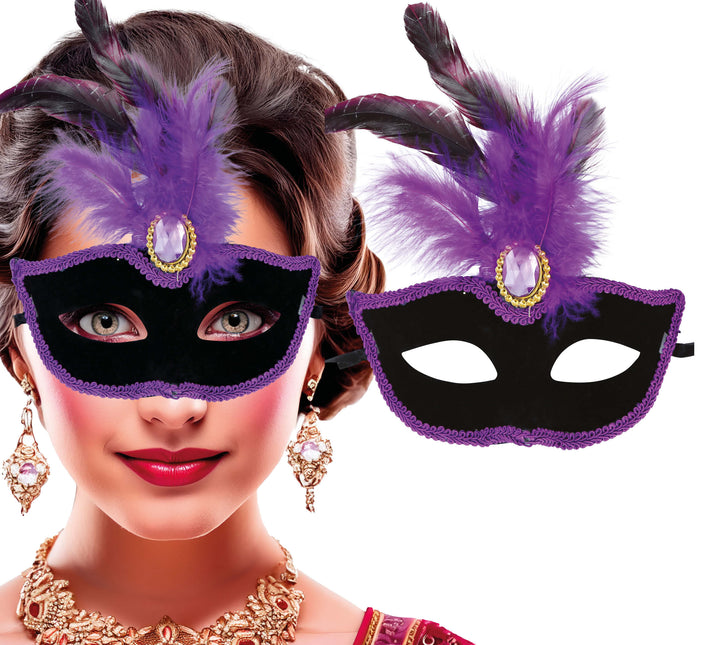 Masque noir avec plumes lilas, adulte