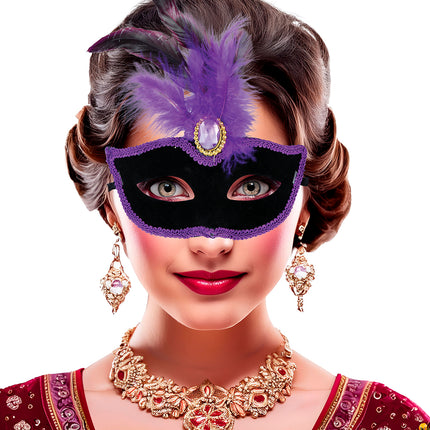 Masque noir avec plumes lilas, adulte