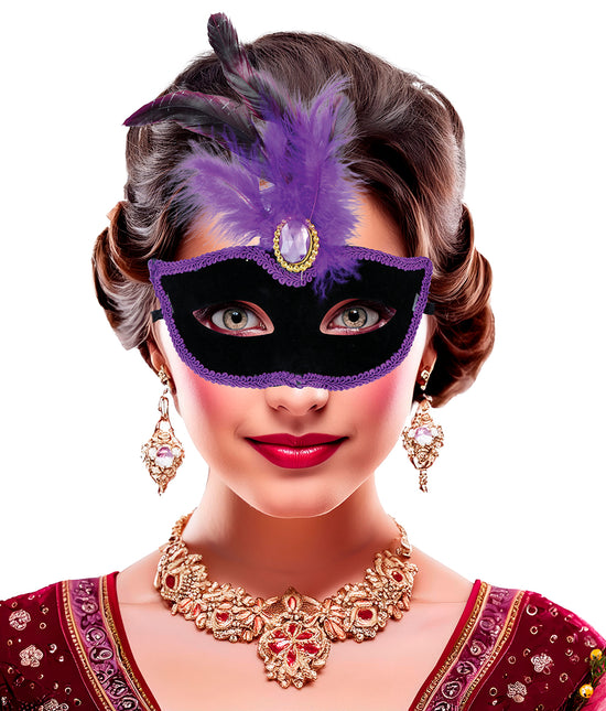 Masque noir avec plumes lilas, adulte