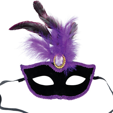 Masque noir avec plumes lilas, adulte