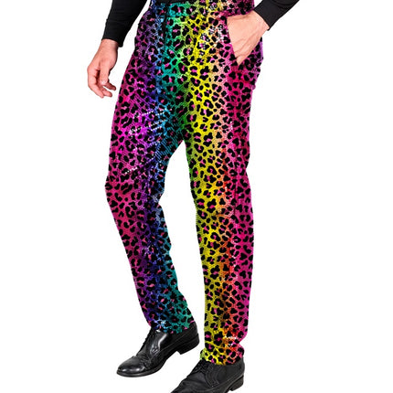 PANTALON À PAILLETTES ARC-EN-CIEL LÉOPARD