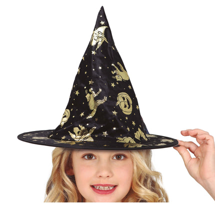 Chapeau de sorcière noir et doré enfant