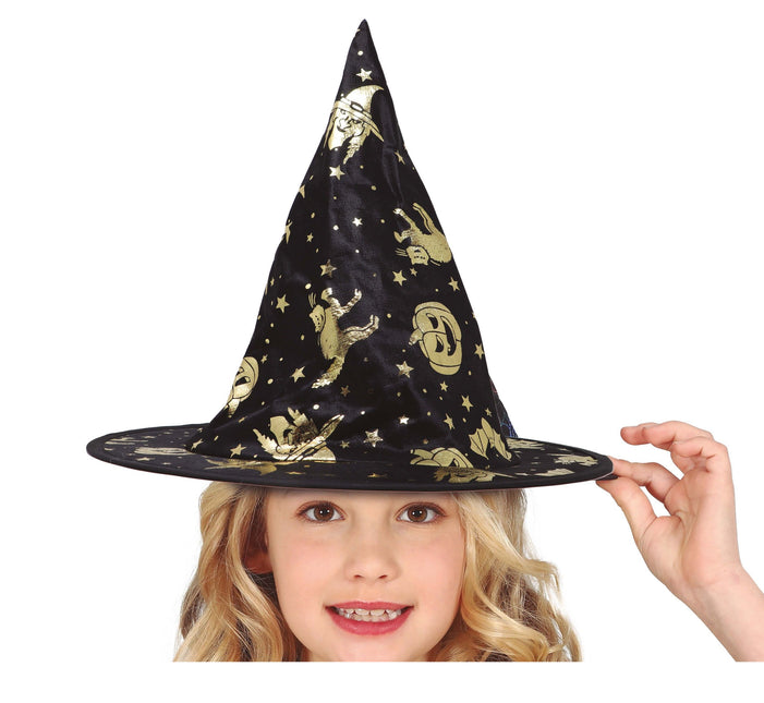 Chapeau de sorcière noir et doré enfant