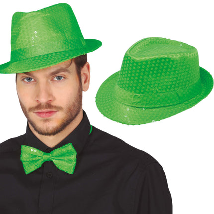 Chapeau à paillettes vert fluo