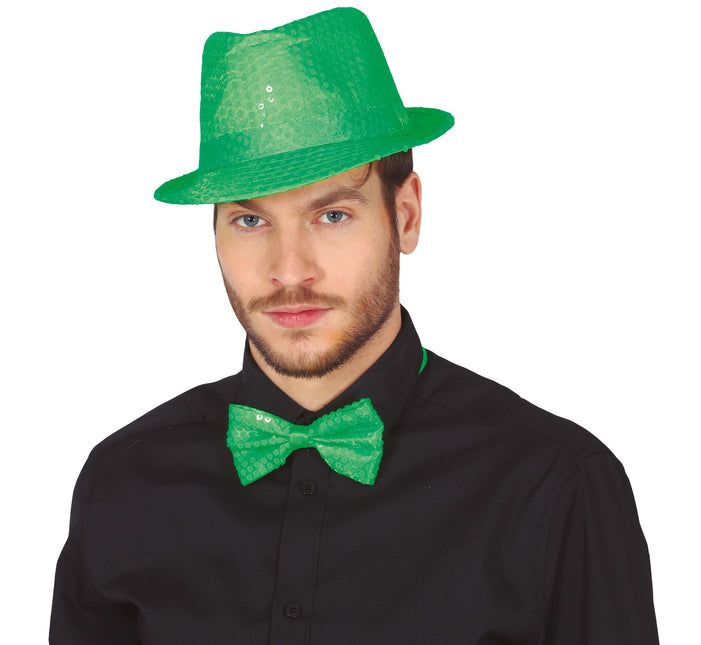 Chapeau à paillettes vert fluo