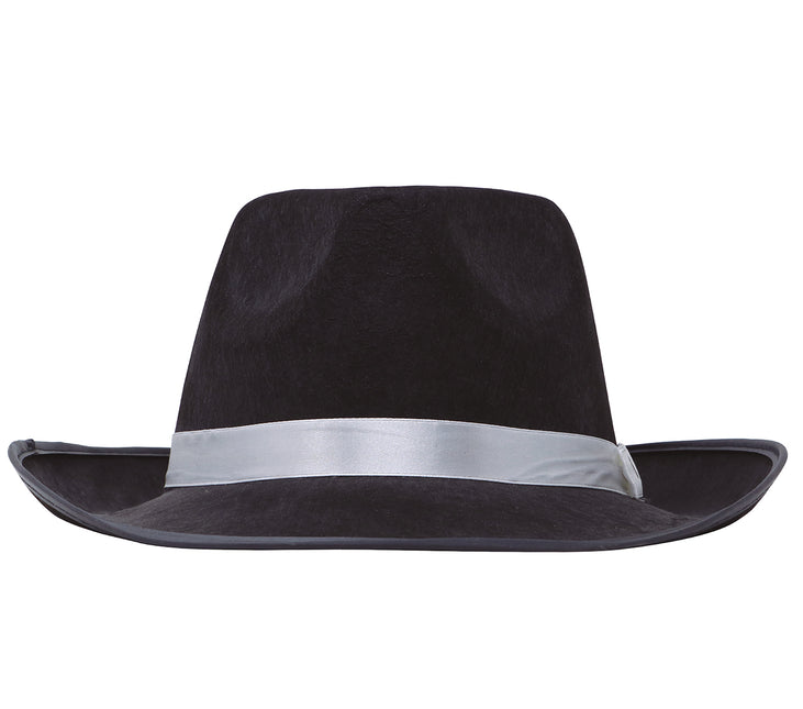 Chapeau de gangster noir Ruban blanc