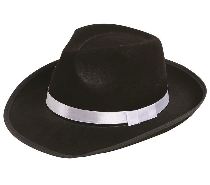 Chapeau de gangster noir Ruban blanc