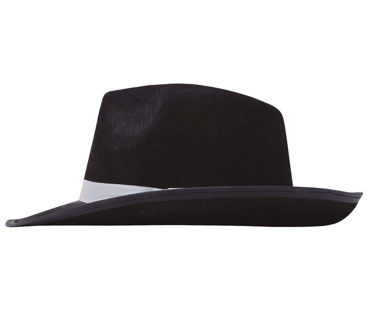Chapeau de gangster noir Ruban blanc