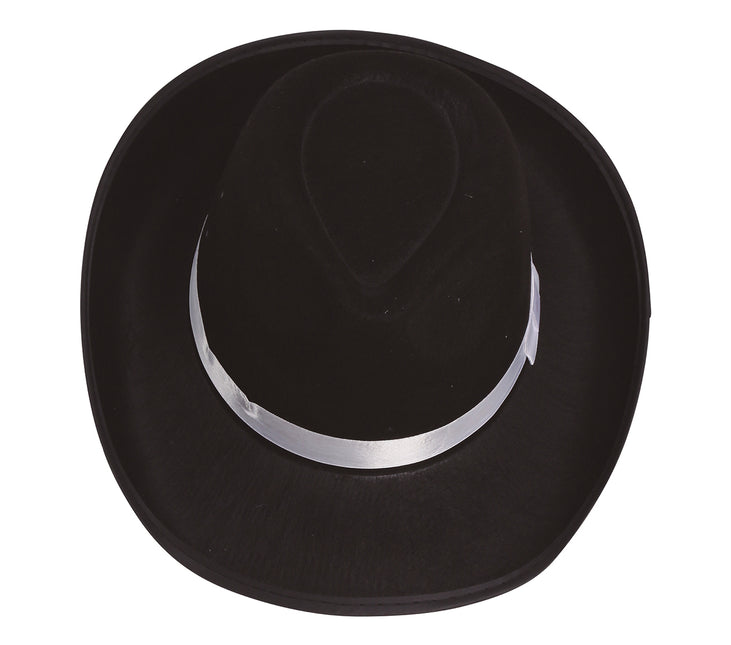 Chapeau de gangster noir Ruban blanc