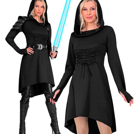 Robe gothique médiévale noire avec capuchon