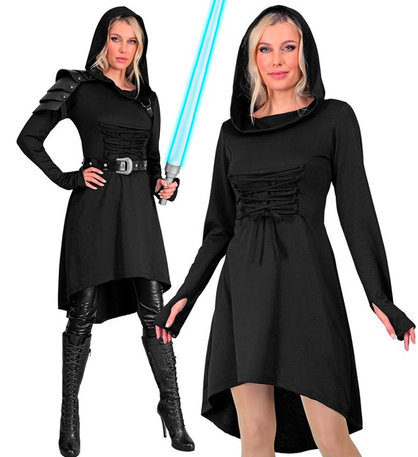 Robe gothique médiévale noire avec capuchon
