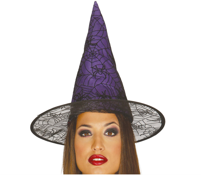 Chapeau violet sorcière araignée