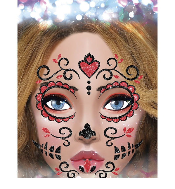 Dia De Los Muertos Face Stickers Glitter 20cm