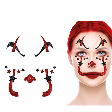 Autocollants de visage d'Halloween Clown Paillettes 20cm