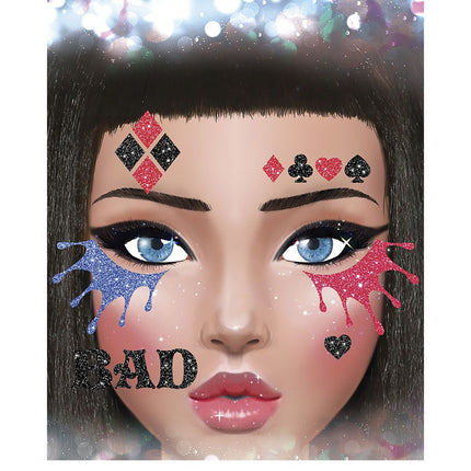Autocollants pour le visage Harley Quinn Paillettes 20cm