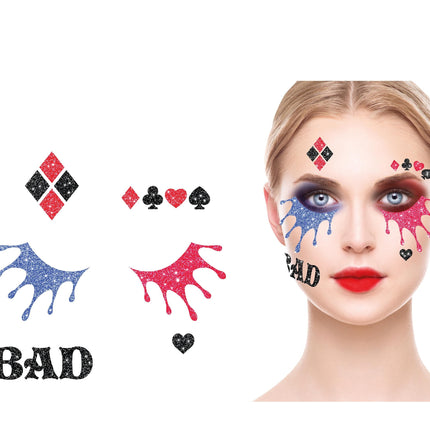 Autocollants pour le visage Harley Quinn Paillettes 20cm