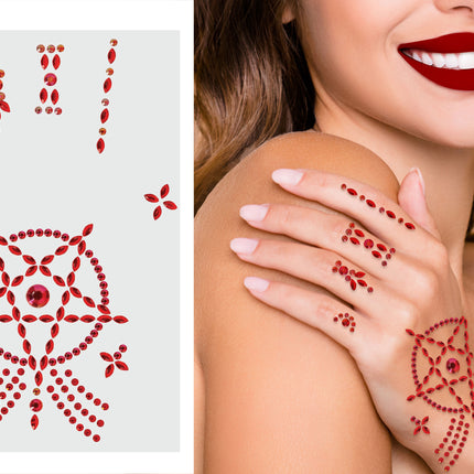 Autocollant main rouge strass symbole de Satan