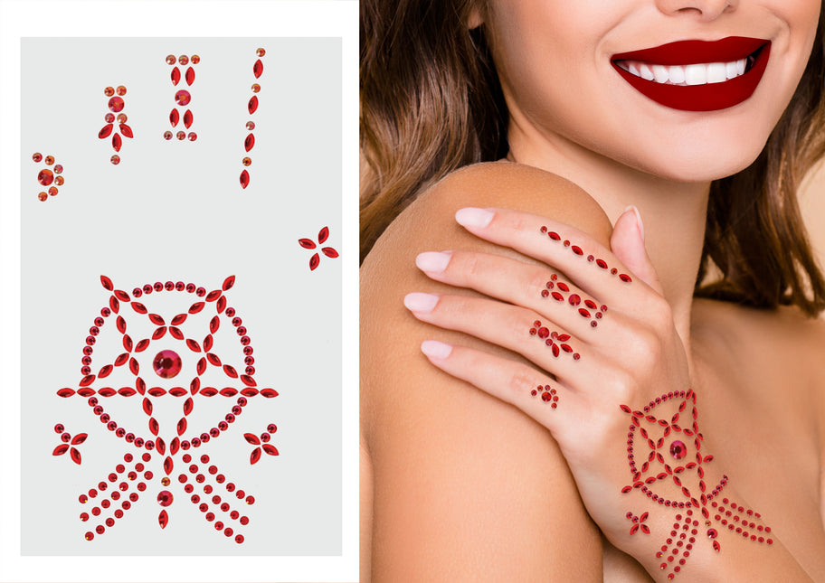 Autocollant main rouge strass symbole de Satan