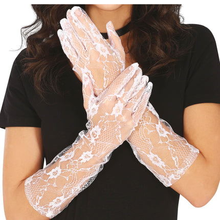 Gants en dentelle blanche 38cm