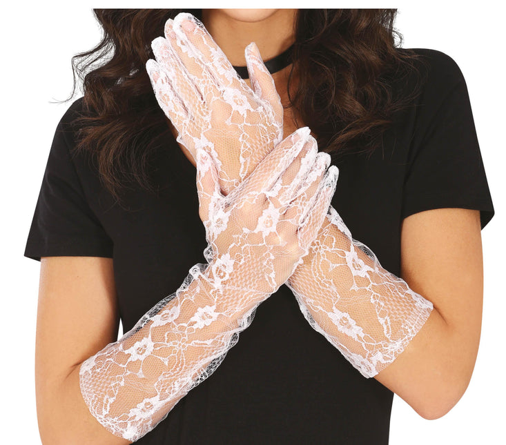 Gants en dentelle blanche 38cm